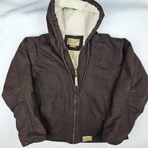 CE Schmidt Workwear Jacket Womens Size M Coat Sherpa Lined Brown Canvas Hoodie